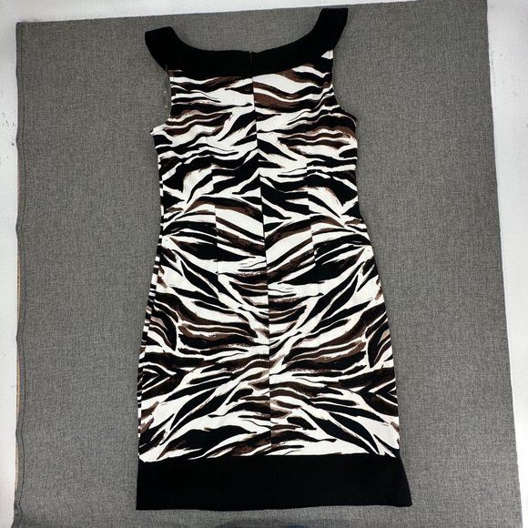 Connected Apparel Zebra Dress Sz 10 Sleeveless Boat Neck Black Brown Off White - Picture 9 of 13